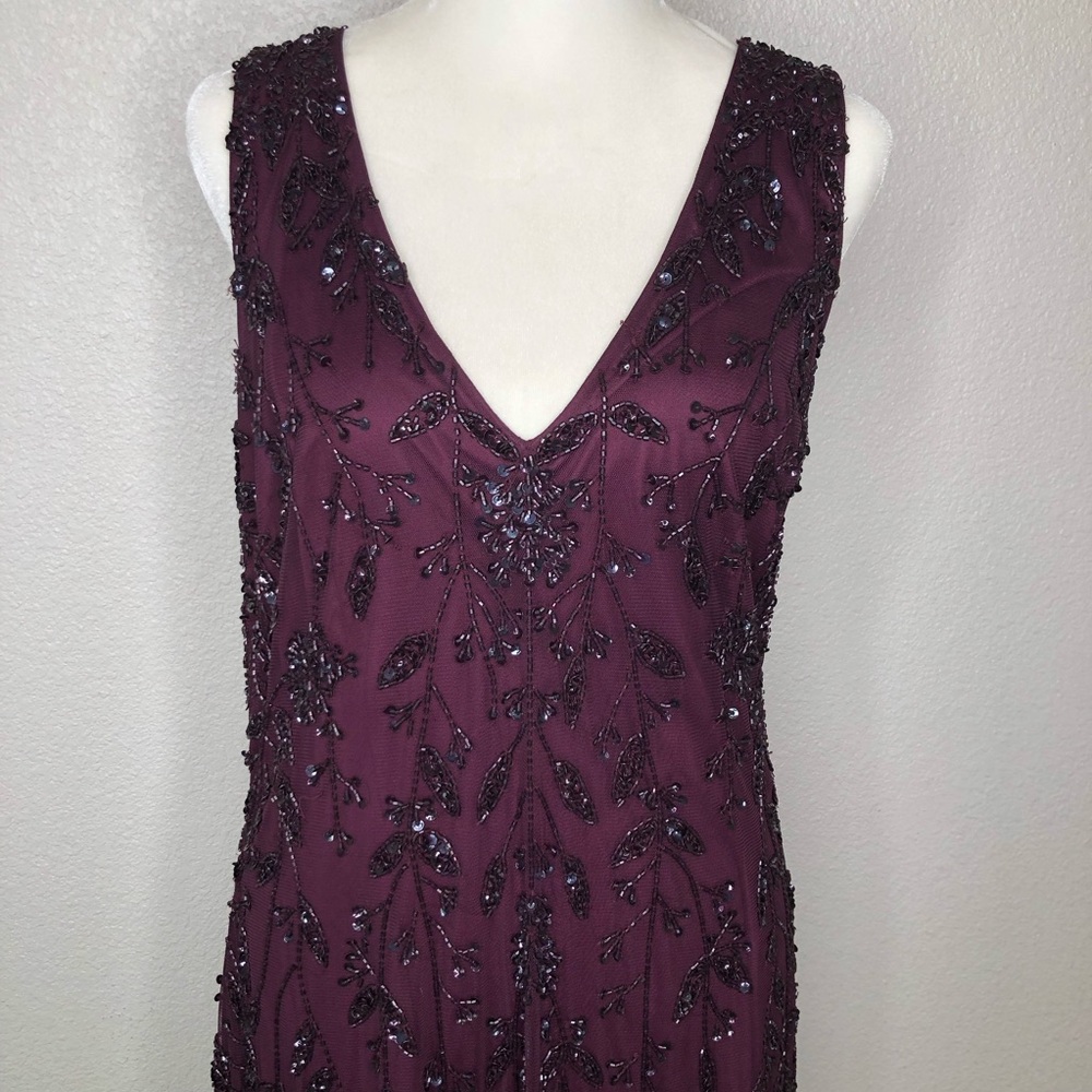 Cameron Blake Purple Beaded Evening A-Line Gown Sz 12